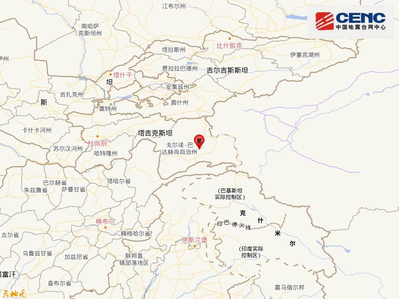 中国地震台网正式测定，2月23日8时37分在塔吉克斯坦（北纬37.98度，东经73.29度）发生7.2级地震，震源深度10千米