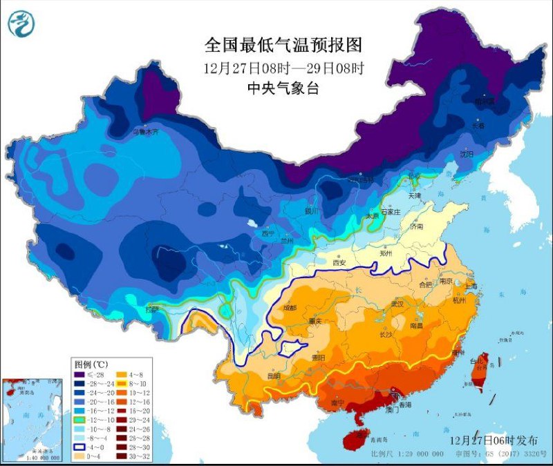 中央气象台12月27日06时发布寒潮黄色预警
