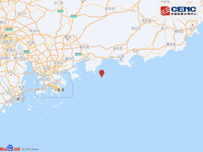 中国地震台网正式测定，3月14日凌晨2时28分在广东惠州市惠东县海域（北纬22.51度，东经115.04度）发生4.1级地震，震源深度25千米