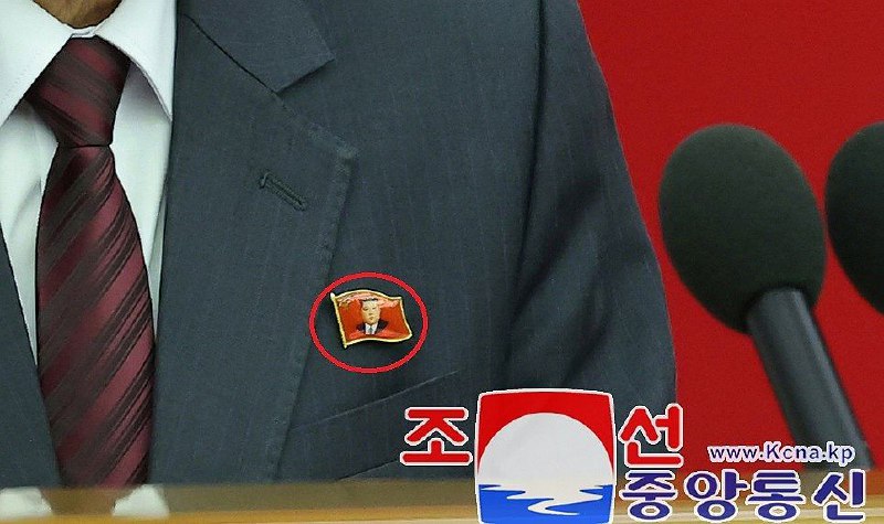 6月29日举行的朝鲜劳动党八届十中全会上，与会干部全员佩戴印有金正恩头像的像章