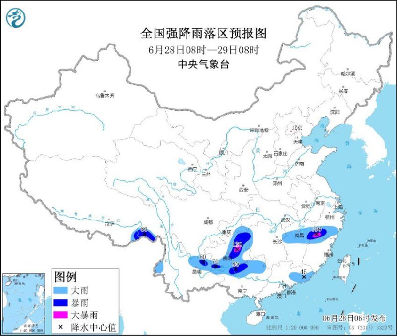 中央气象台6月28日06时发布暴雨黄色预警