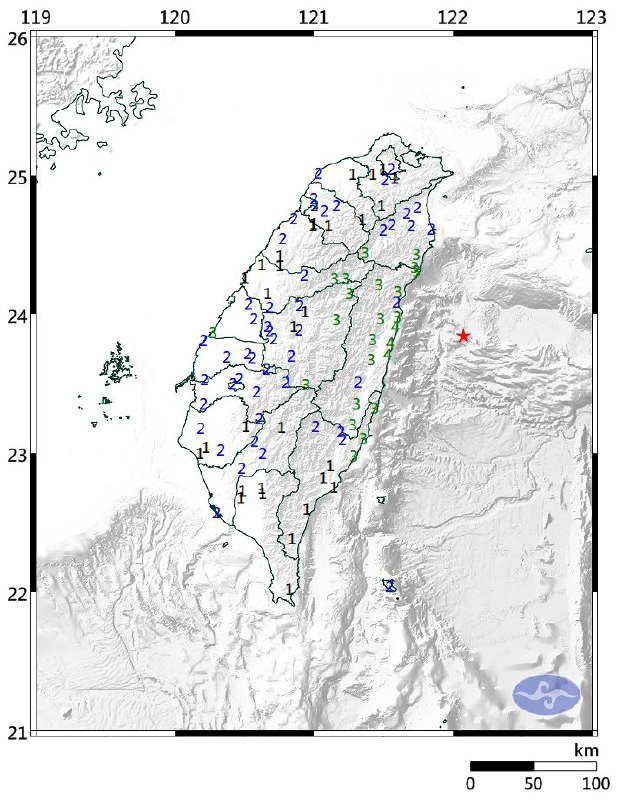 9月6日22时00分26秒，台湾东部海域（北纬23.85度，东经122.08度），发生里氏5.9级地震，震源深度41.7千米