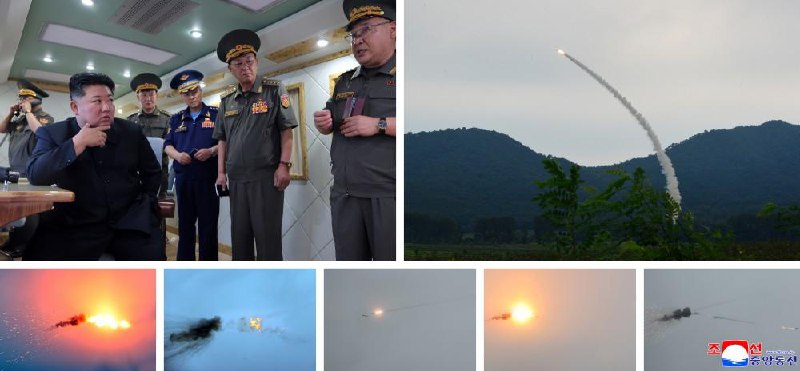 朝鲜导弹总局8月23日进行旨在检验经改良的两种新型防空导弹性能的试射，金正恩到场观摩