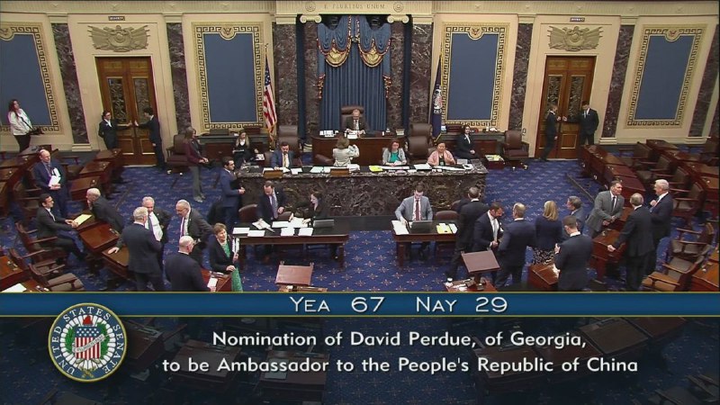 美国参议院29日以67-29的投票结果确认前共和党参议员戴维·珀杜为美国驻华大使